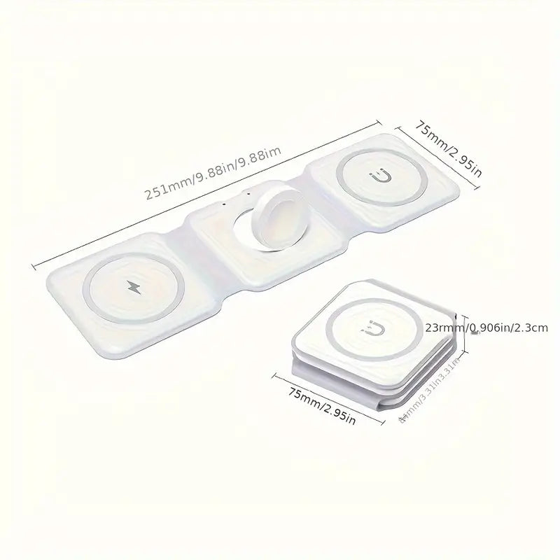 3-in-1 Charger: Fast Wireless Station for iPhone, Android & More – Foldable, Lightweight, Portable