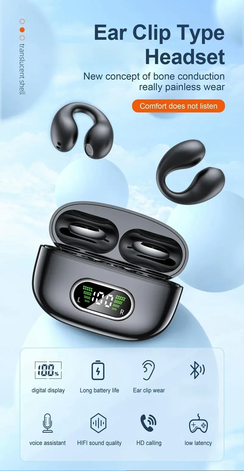 High-Quality Wireless Bluetooth Earhook Earbuds - Sport Ready, Bone Conduction