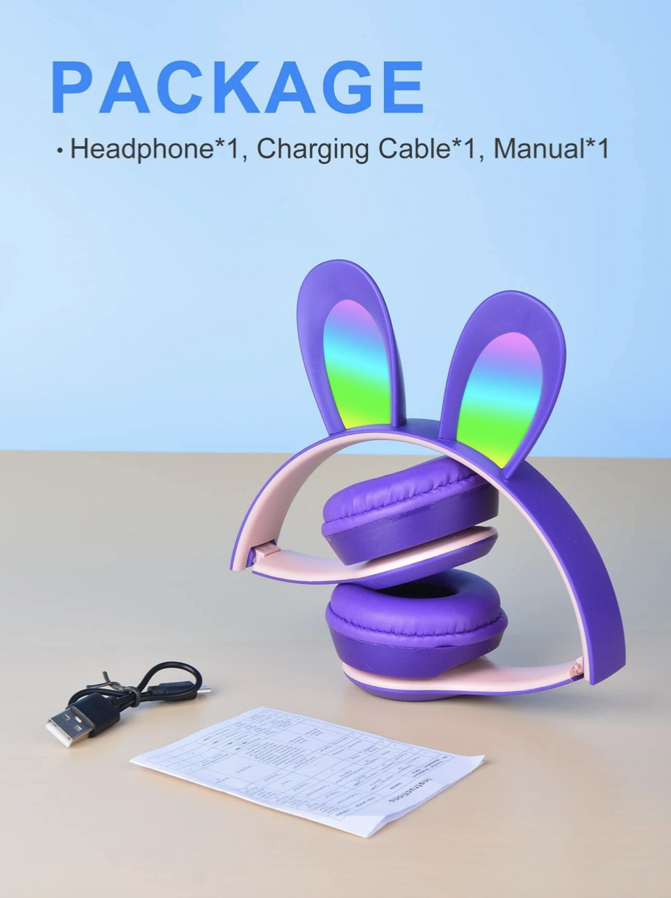 Adorable Cat Ear Over-Ear Headphones Wireless, Foldable, A+ Sound Quality