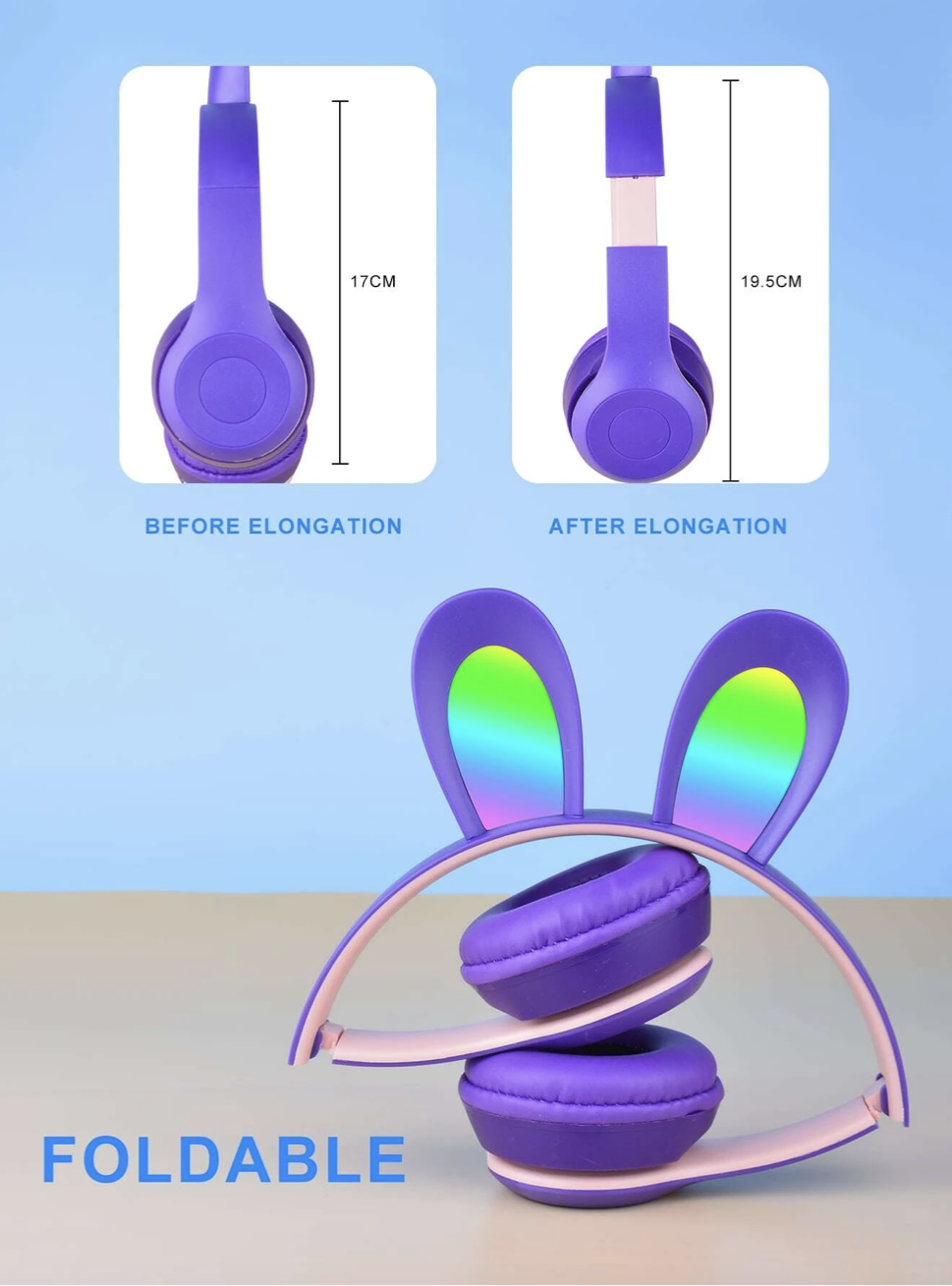 Adorable Cat Ear Over-Ear Headphones Wireless, Foldable, A+ Sound Quality