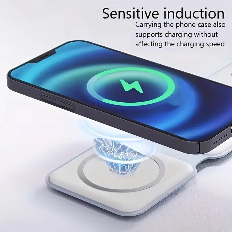 3-in-1 Charger: Fast Wireless Station for iPhone, Android & More – Foldable, Lightweight, Portable