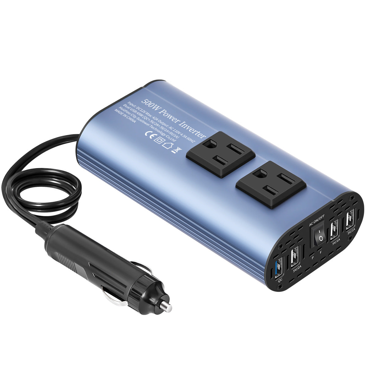 Power Inverter Charger Converter 500W (Peak) Power 12V Car Power Inverter, 4 USB Ports, Smart Fast Charging, Power Converter