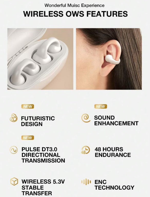 Frazcom Open-Ear Wireless Earbuds | Bone Conduction Headphones | IPX5 Waterproof Earphones | 48H Playtime