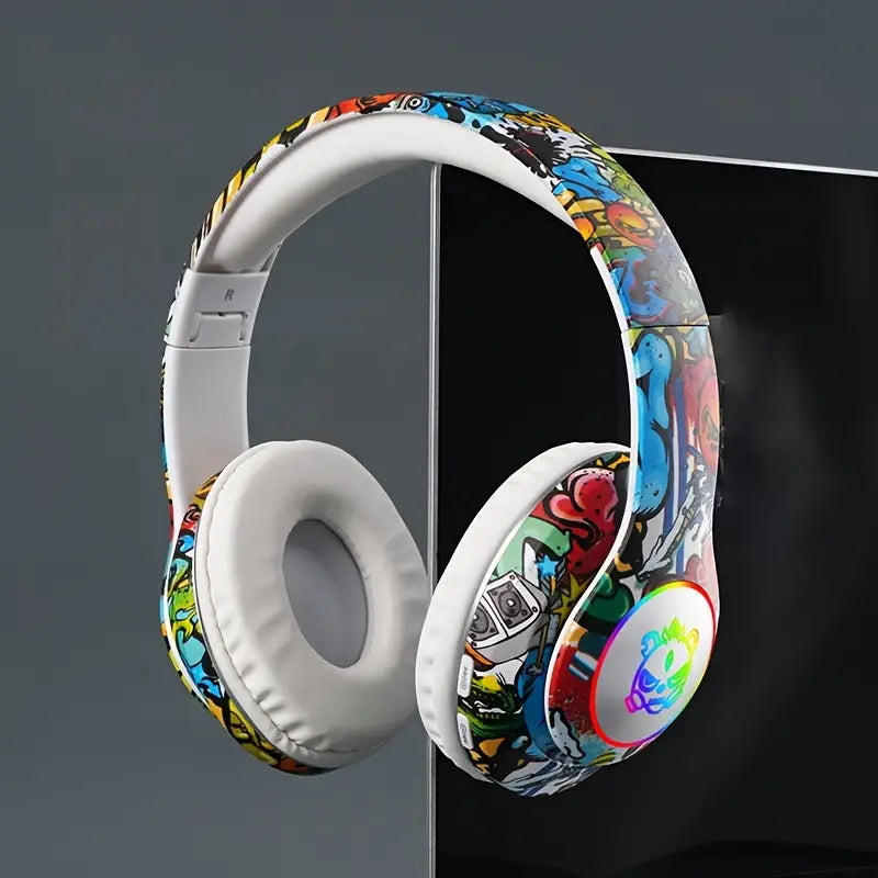 Graffiti Foldable BluetoothGaming Headset - Stylish Design, Noise Cancelling