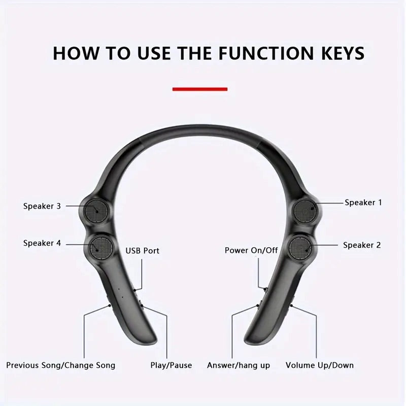 Ultra-Light 78g Wireless Neckband Bluetooth Speaker - High-Fidelity 3D Stereo Sound, 12-Hour Playtime, Built-in Mic for Home, Office & Outdoor Adventures