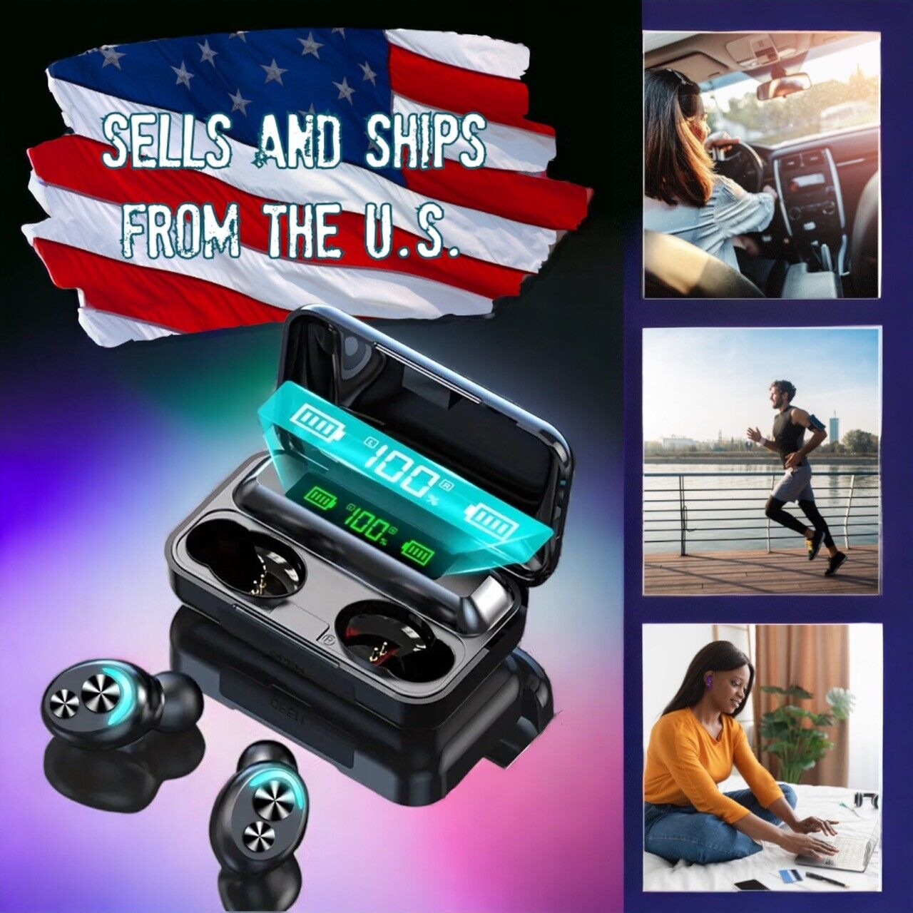 Premium Water Resistant Bluetooth Earbuds with LED Display & Charging Case