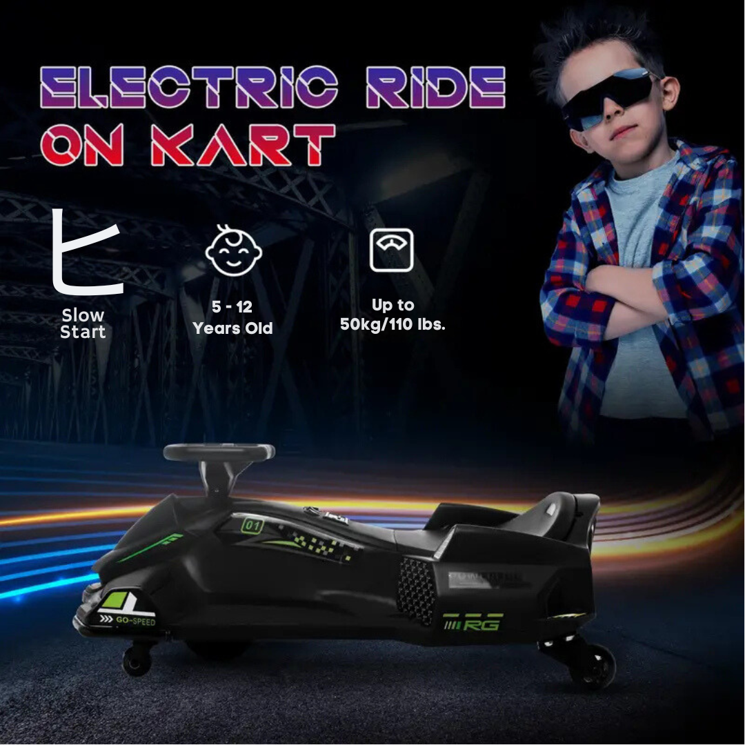 Electric Drift Go Kart for Kids 5-12 Years | 2-Speed Race Car with LED Lights & Music | Safe Kids Ride On Car 110lb Capacity