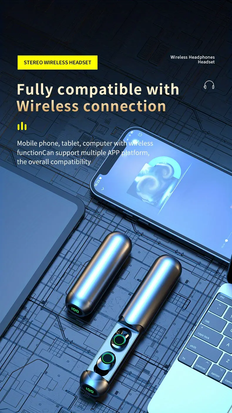 Premium TWS Earbuds: HiFi Sound, HD Display, Waterproof, For Smartphones