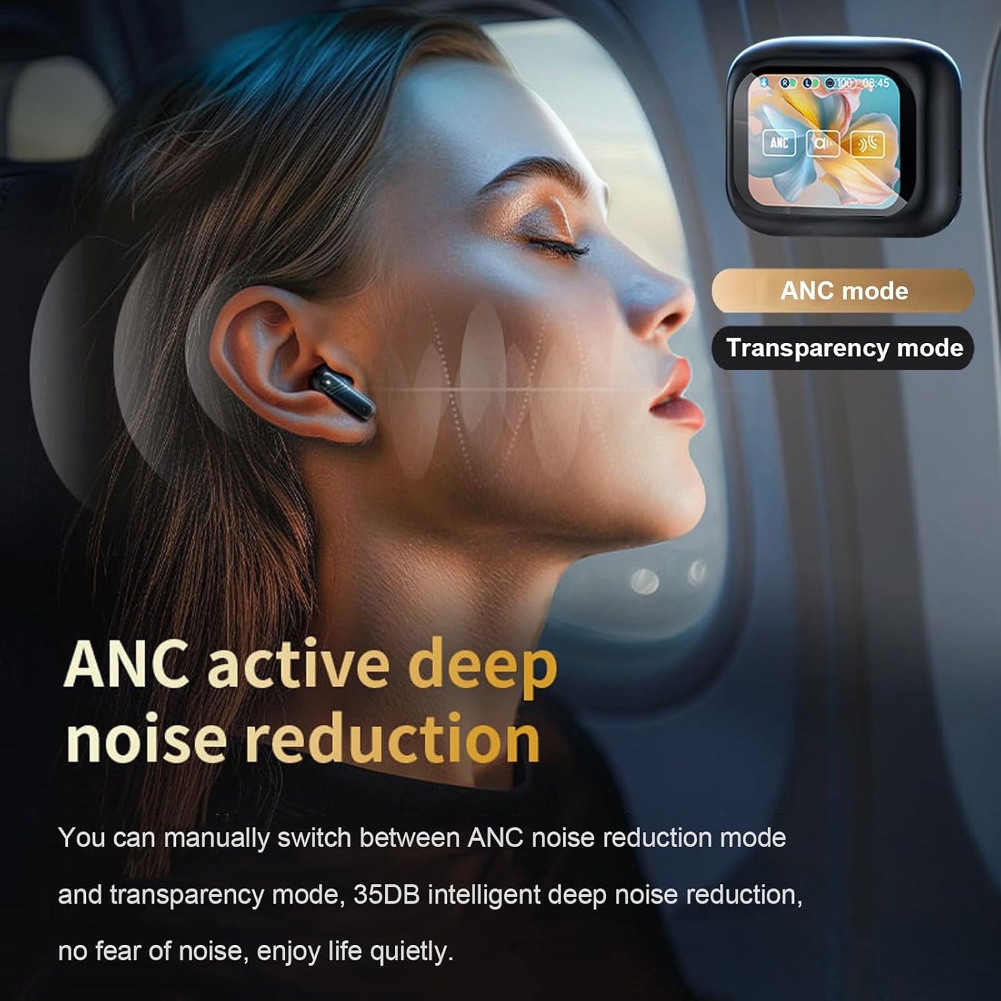 Active Noise Cancelling Earbuds ANC with Smart Touch Screen TWS Wireless Bluetooth Earbuds