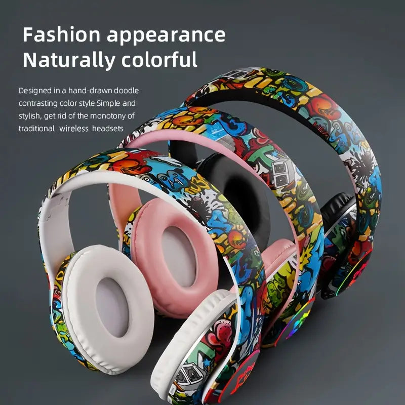 Graffiti Foldable BluetoothGaming Headset - Stylish Design, Noise Cancelling