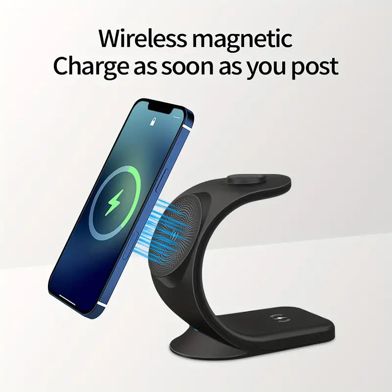 Magnetic Magic: 3-in-1 Fast Charger Stand – Charge iPhone, iWatch, & AirPods with Flair!