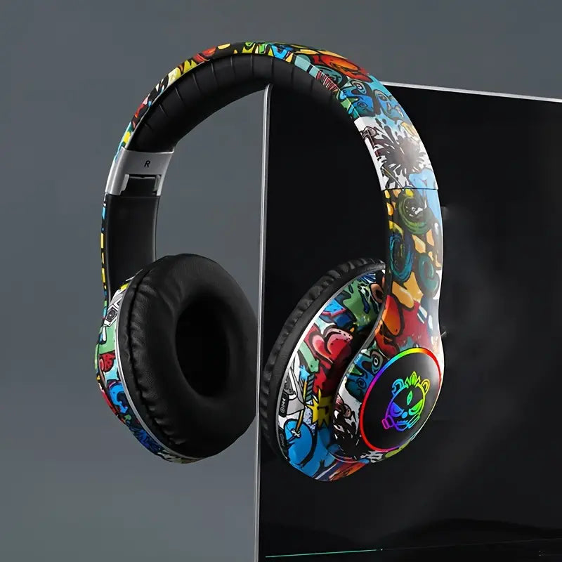 Graffiti Foldable BluetoothGaming Headset - Stylish Design, Noise Cancelling