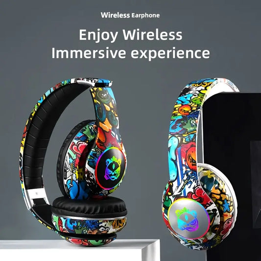 Graffiti Foldable BluetoothGaming Headset - Stylish Design, Noise Cancelling