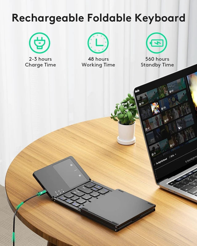 Alt view image 4 of 5 - Samsers Foldable Bluetooth Keyboard with Touchpad - Portable Wireless Keyboard with Holder, Rechargeable Full Size Ultra Slim Pocket Folding Keyboards for Android Windows iOS Tablet & Laptop - Black