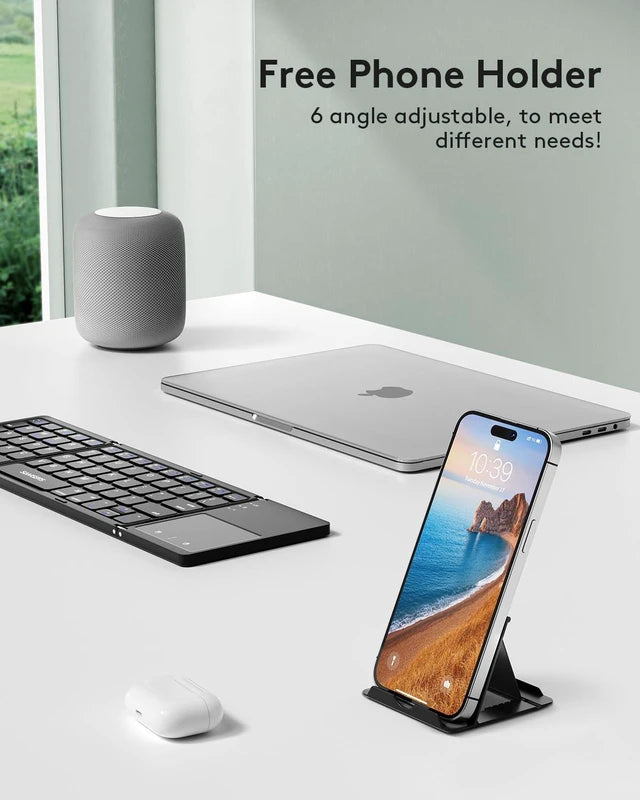 Alt view image 5 of 5 - Samsers Foldable Bluetooth Keyboard with Touchpad - Portable Wireless Keyboard with Holder, Rechargeable Full Size Ultra Slim Pocket Folding Keyboards for Android Windows iOS Tablet & Laptop - Black