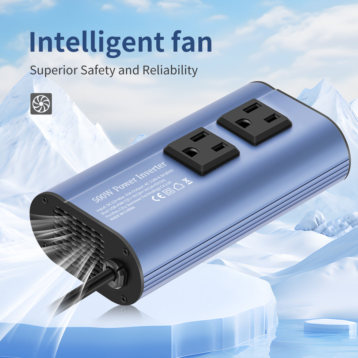 Power Inverter Charger Converter 500W (Peak) Power 12V Car Power Inverter, 4 USB Ports, Smart Fast Charging, Power Converter