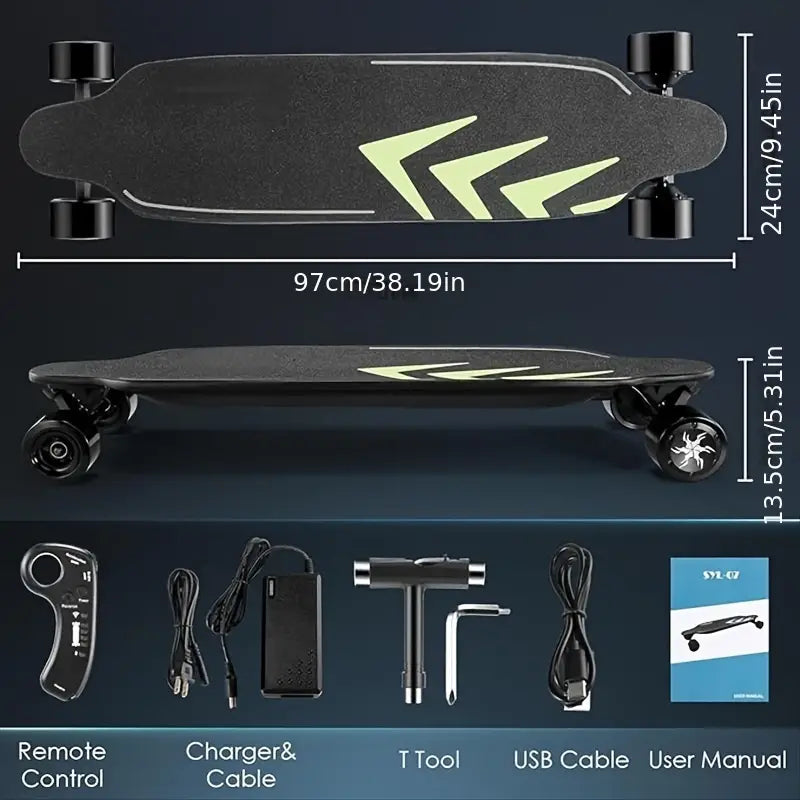 High-Performance Electric Skateboard | 16-Mile Range, 20 MPH, 4 Speeds