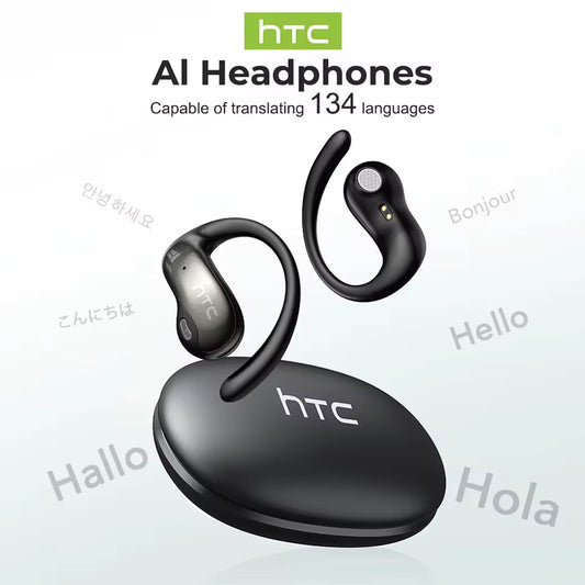 HTC NE19 Bluetooth Earphones OWS Sports Wireless Headphones Powerful Bass AI Translator Earbud Waterproof Ear Hook Louder Stereo