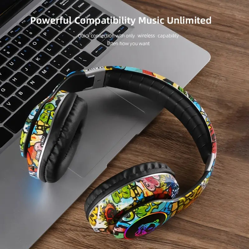 Graffiti Foldable BluetoothGaming Headset - Stylish Design, Noise Cancelling