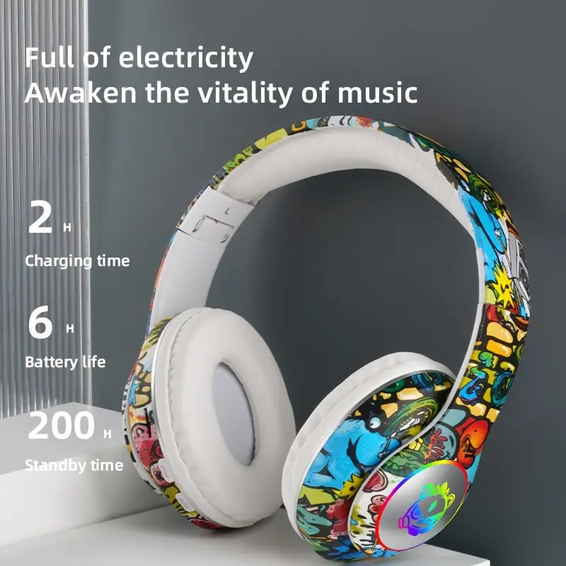 Graffiti Foldable BluetoothGaming Headset - Stylish Design, Noise Cancelling