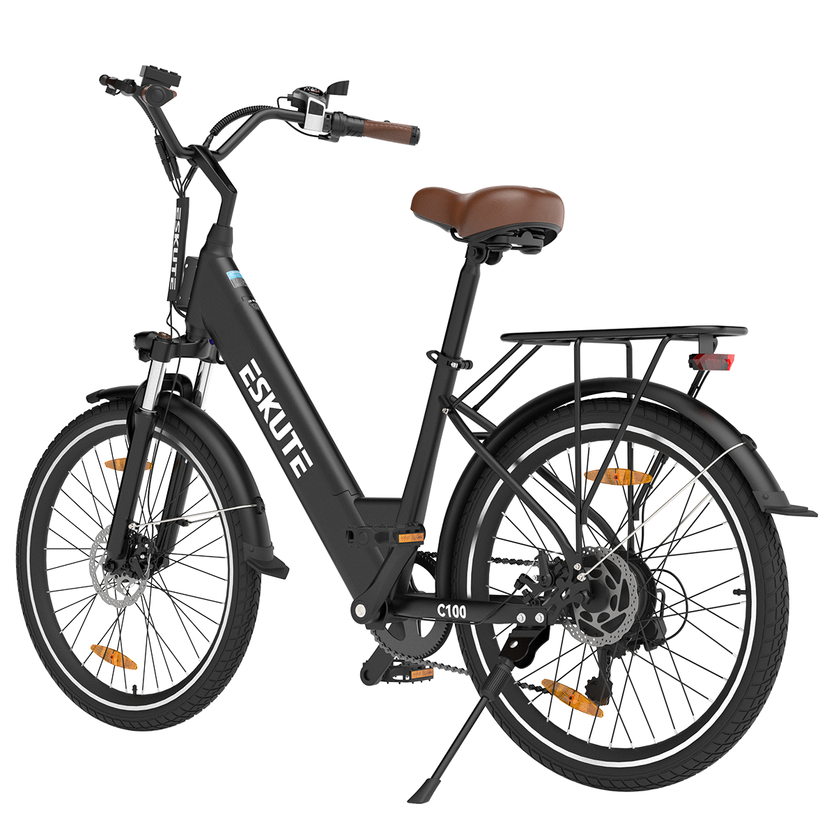 ESKUTE C100 Electric City Bike - 500W Peak Motor, 26" Step-Thru, 7-Speed, 40Mi Range, Front Suspension