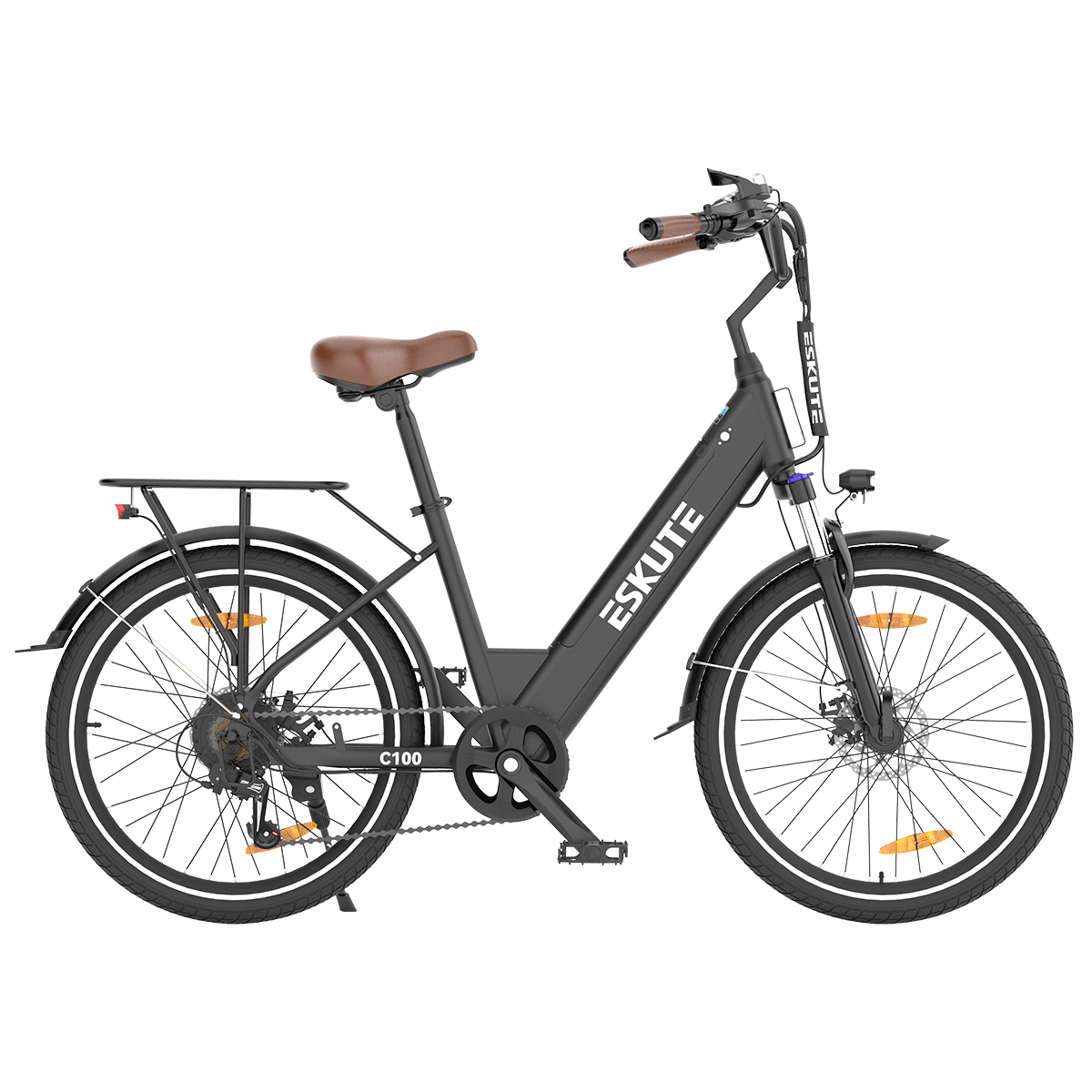 ESKUTE C100 Electric City Bike - 500W Peak Motor, 26" Step-Thru, 7-Speed, 40Mi Range, Front Suspension