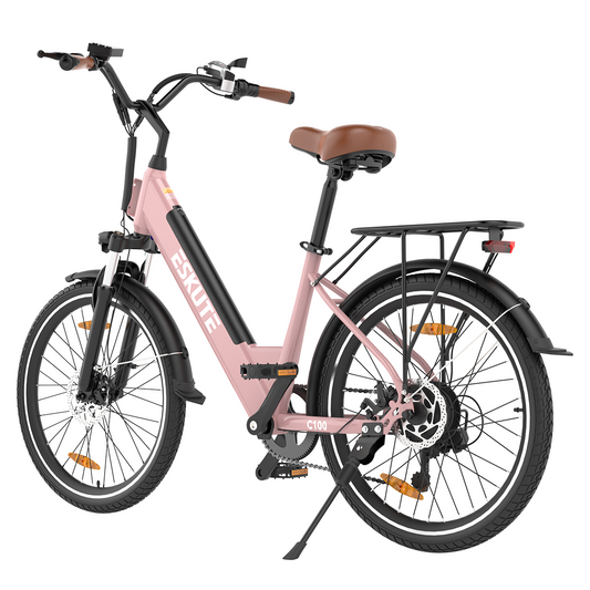 ESKUTE C100 Electric City Bike - 500W Peak Motor, 26" Step-Thru, 7-Speed, 40Mi Range, Front Suspension