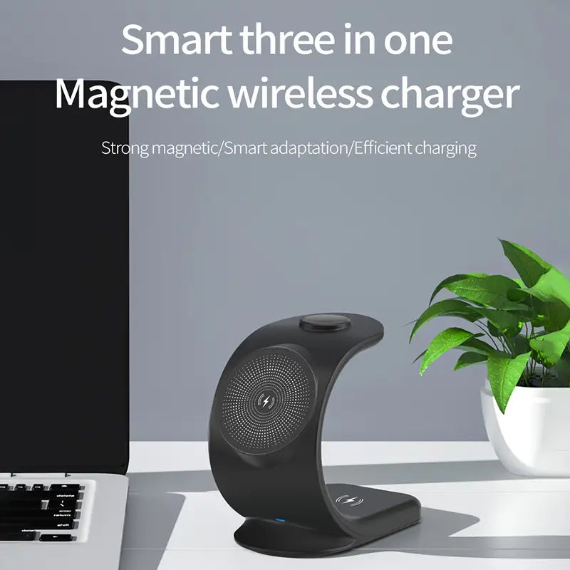 Magnetic Magic: 3-in-1 Fast Charger Stand – Charge iPhone, iWatch, & AirPods with Flair!