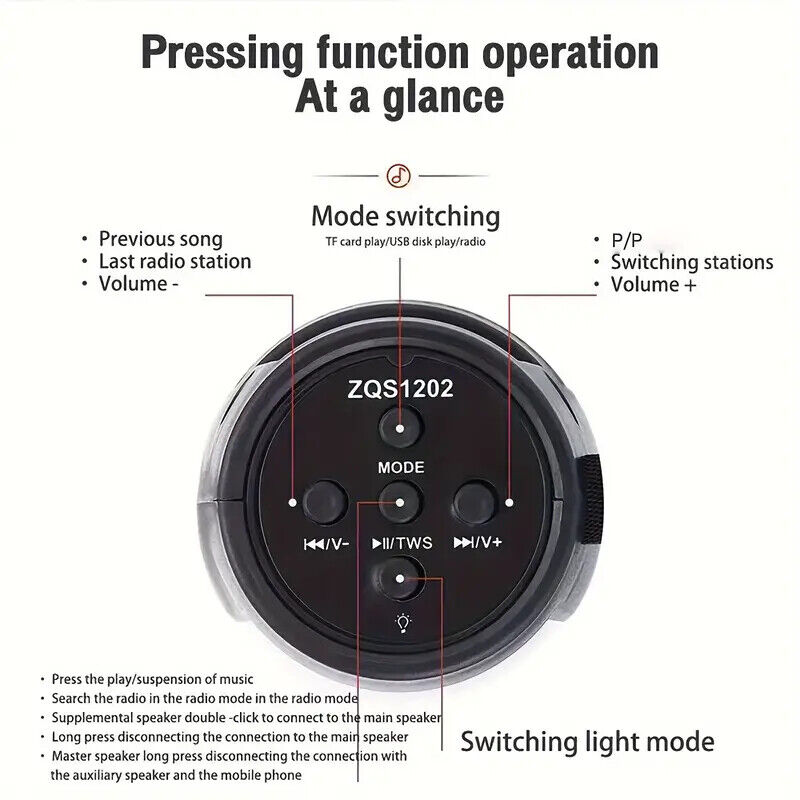 DJ-Ready Bluetooth Speaker - Wireless, LED Lights, Weatherproof, 4-Hour Battery, Party Mode