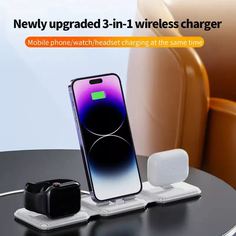 3-in-1 Wireless Quick Charger for iPhone, iWatch & AirPods – Fast & Portable