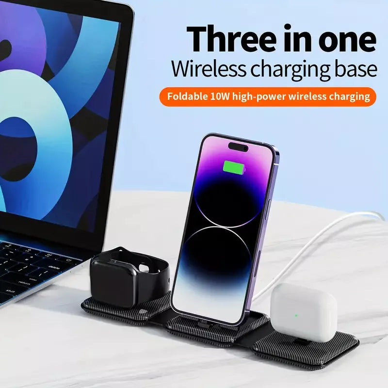 3-in-1 Wireless Quick Charger for iPhone, iWatch & AirPods – Fast & Portable